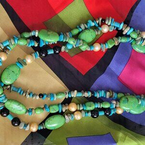 Jay King 3 Strand Lime Turquoise Necklace